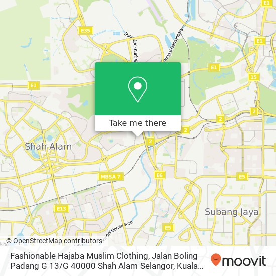 Fashionable Hajaba Muslim Clothing, Jalan Boling Padang G 13 / G 40000 Shah Alam Selangor map