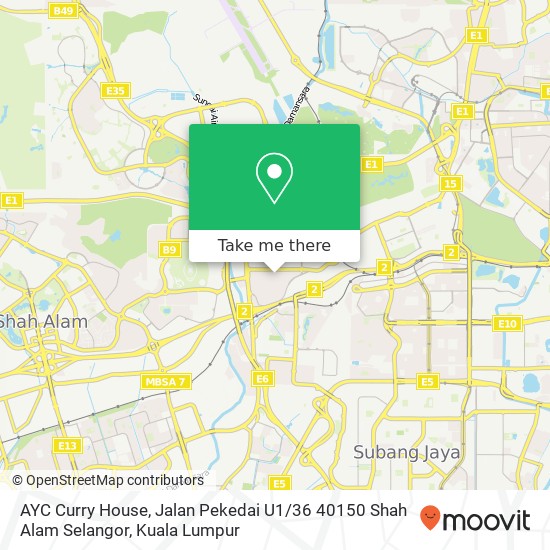 Peta AYC Curry House, Jalan Pekedai U1 / 36 40150 Shah Alam Selangor