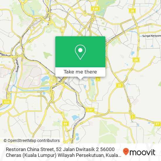Peta Restoran China Street, 52 Jalan Dwitasik 2 56000 Cheras (Kuala Lumpur) Wilayah Persekutuan