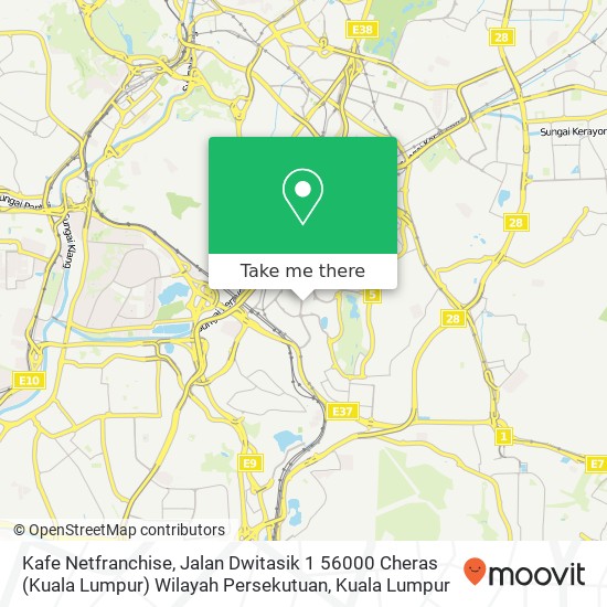 Peta Kafe Netfranchise, Jalan Dwitasik 1 56000 Cheras (Kuala Lumpur) Wilayah Persekutuan