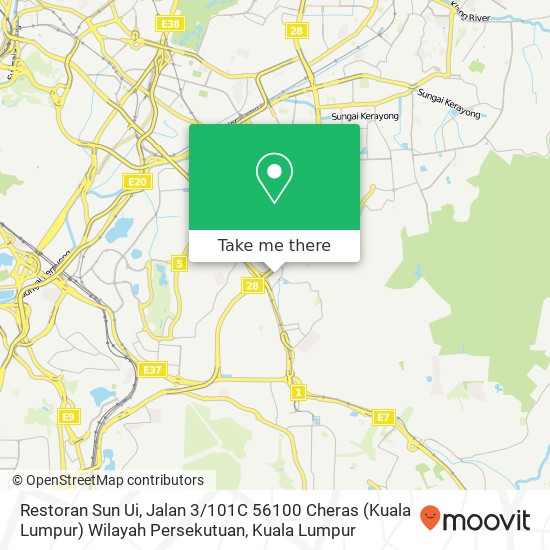Peta Restoran Sun Ui, Jalan 3 / 101C 56100 Cheras (Kuala Lumpur) Wilayah Persekutuan