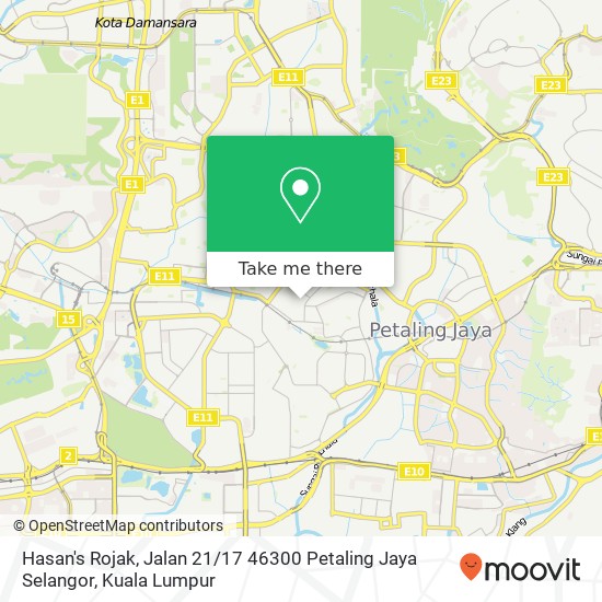 Peta Hasan's Rojak, Jalan 21 / 17 46300 Petaling Jaya Selangor