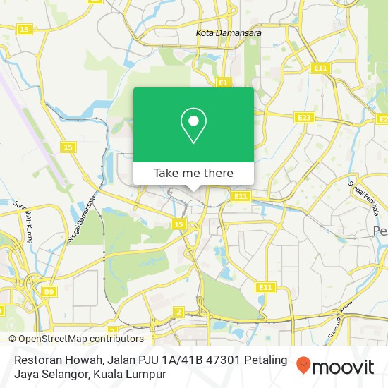 Peta Restoran Howah, Jalan PJU 1A / 41B 47301 Petaling Jaya Selangor