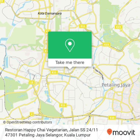Peta Restoran Happy Chai Vegetarian, Jalan SS 24 / 11 47301 Petaling Jaya Selangor