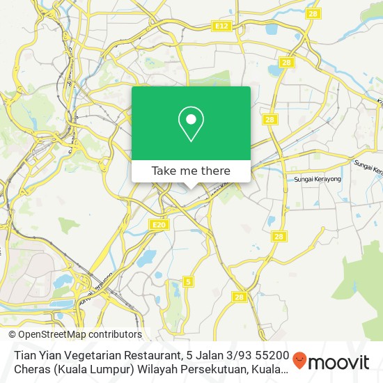 Tian Yian Vegetarian Restaurant, 5 Jalan 3 / 93 55200 Cheras (Kuala Lumpur) Wilayah Persekutuan map