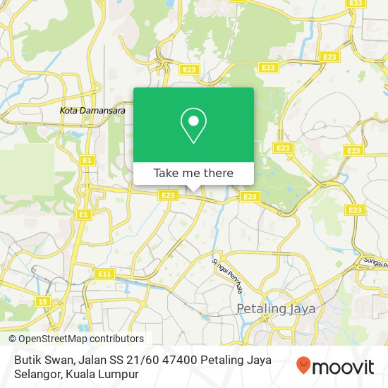 Peta Butik Swan, Jalan SS 21 / 60 47400 Petaling Jaya Selangor