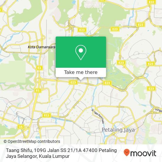 Peta Taang Shifu, 109G Jalan SS 21 / 1A 47400 Petaling Jaya Selangor