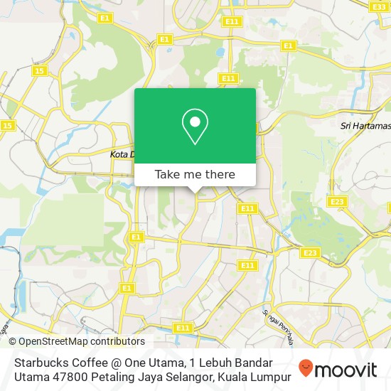 Peta Starbucks Coffee @ One Utama, 1 Lebuh Bandar Utama 47800 Petaling Jaya Selangor