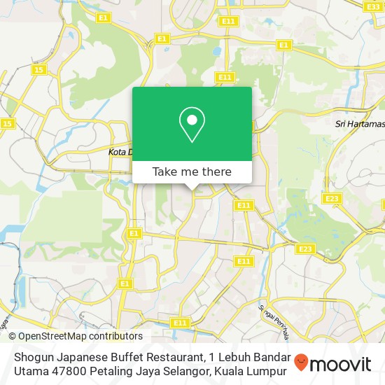 Peta Shogun Japanese Buffet Restaurant, 1 Lebuh Bandar Utama 47800 Petaling Jaya Selangor