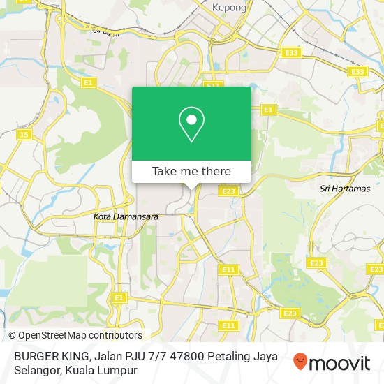 Peta BURGER KING, Jalan PJU 7 / 7 47800 Petaling Jaya Selangor