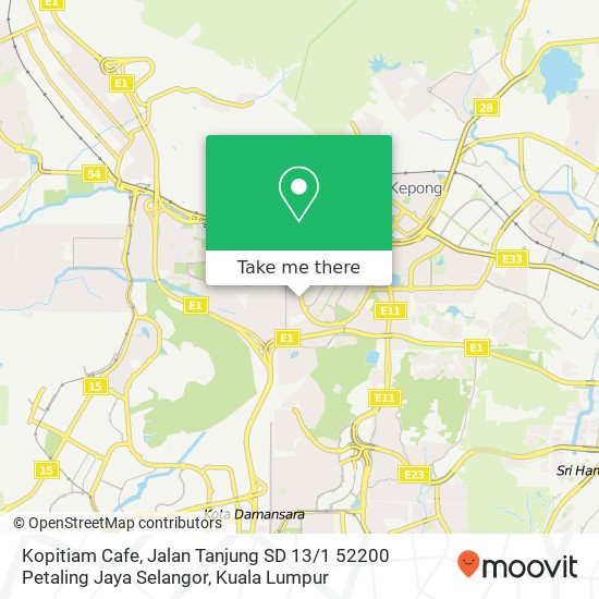 Peta Kopitiam Cafe, Jalan Tanjung SD 13 / 1 52200 Petaling Jaya Selangor
