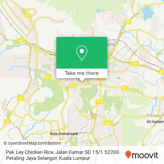 Peta Pek Ley Chicken Rice, Jalan Damar SD 15 / 1 52200 Petaling Jaya Selangor