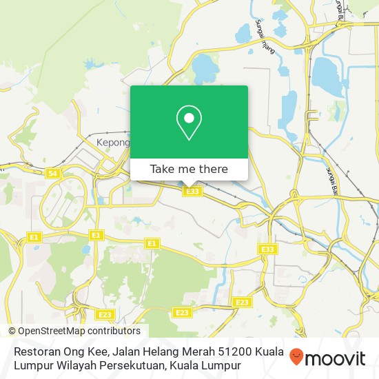 Peta Restoran Ong Kee, Jalan Helang Merah 51200 Kuala Lumpur Wilayah Persekutuan