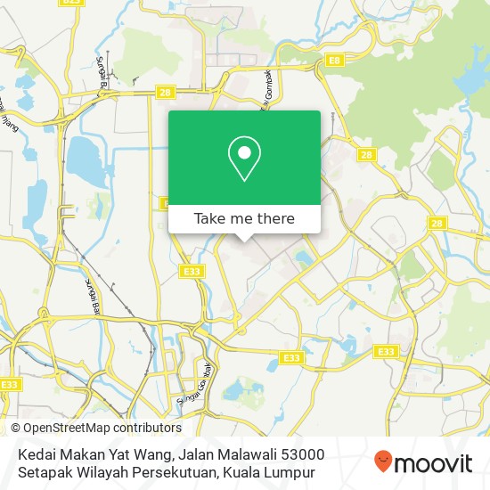 Peta Kedai Makan Yat Wang, Jalan Malawali 53000 Setapak Wilayah Persekutuan