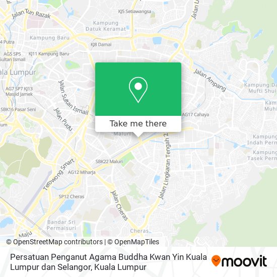 Peta Persatuan Penganut Agama Buddha Kwan Yin Kuala Lumpur dan Selangor