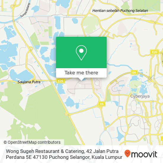 Wong Sugeh Restaurant & Catering, 42 Jalan Putra Perdana 5E 47130 Puchong Selangor map