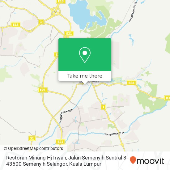 Peta Restoran Minang Hj Irwan, Jalan Semenyih Sentral 3 43500 Semenyih Selangor