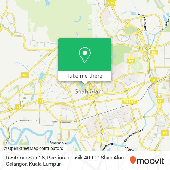 Peta Restoran Sub 18, Persiaran Tasik 40000 Shah Alam Selangor