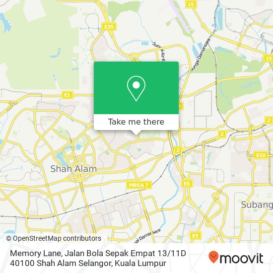 Peta Memory Lane, Jalan Bola Sepak Empat 13 / 11D 40100 Shah Alam Selangor