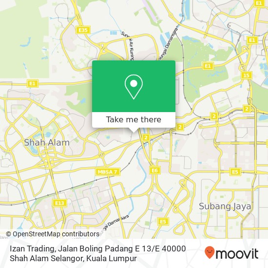 Peta Izan Trading, Jalan Boling Padang E 13 / E 40000 Shah Alam Selangor