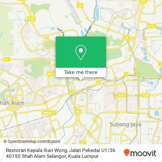 Peta Restoran Kepala Ikan Wong, Jalan Pekedai U1 / 36 40150 Shah Alam Selangor