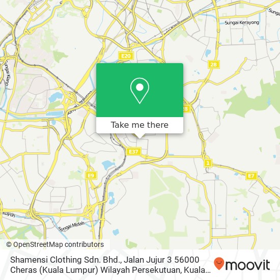 Shamensi Clothing Sdn. Bhd., Jalan Jujur 3 56000 Cheras (Kuala Lumpur) Wilayah Persekutuan map