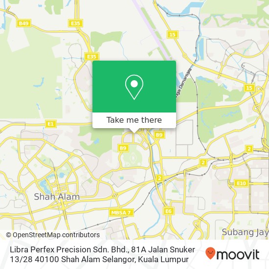 Peta Libra Perfex Precision Sdn. Bhd., 81A Jalan Snuker 13 / 28 40100 Shah Alam Selangor