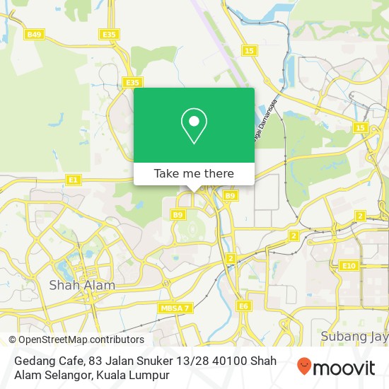 Peta Gedang Cafe, 83 Jalan Snuker 13 / 28 40100 Shah Alam Selangor