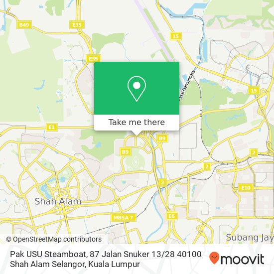 Peta Pak USU Steamboat, 87 Jalan Snuker 13 / 28 40100 Shah Alam Selangor