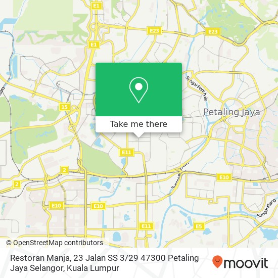 Peta Restoran Manja, 23 Jalan SS 3 / 29 47300 Petaling Jaya Selangor