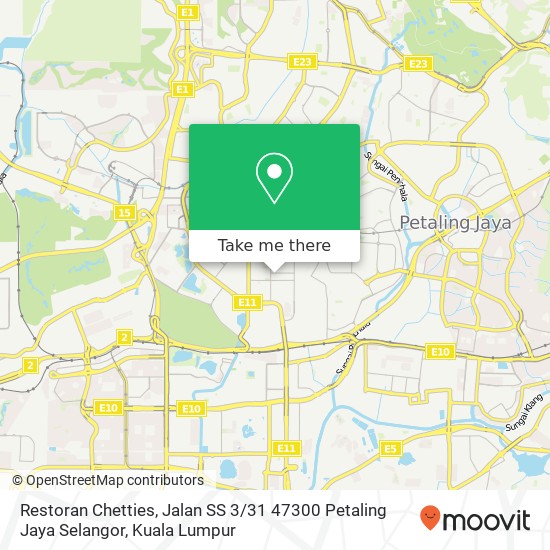 Peta Restoran Chetties, Jalan SS 3 / 31 47300 Petaling Jaya Selangor