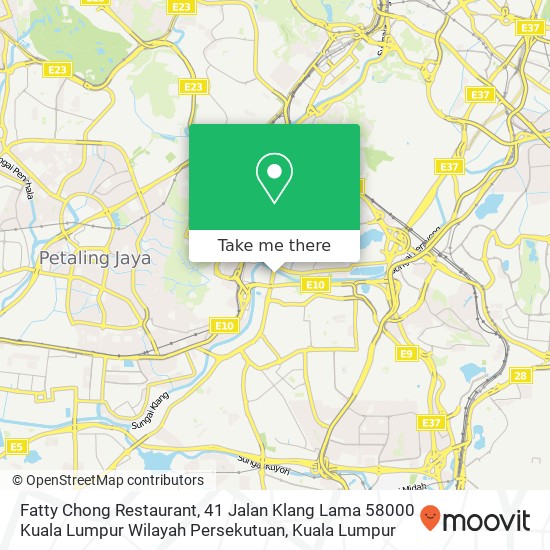 Peta Fatty Chong Restaurant, 41 Jalan Klang Lama 58000 Kuala Lumpur Wilayah Persekutuan