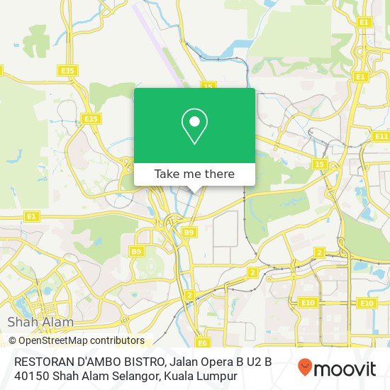 Peta RESTORAN D'AMBO BISTRO, Jalan Opera B U2 B 40150 Shah Alam Selangor