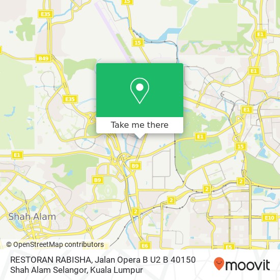 Peta RESTORAN RABISHA, Jalan Opera B U2 B 40150 Shah Alam Selangor