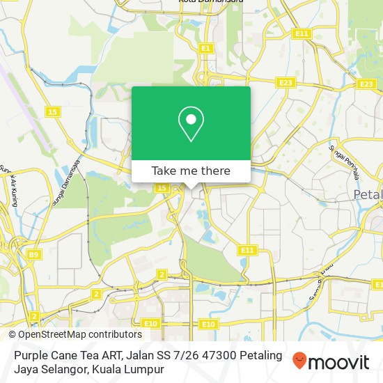 Peta Purple Cane Tea ART, Jalan SS 7 / 26 47300 Petaling Jaya Selangor