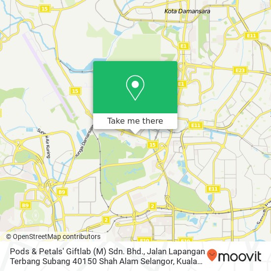 Peta Pods & Petals' Giftlab (M) Sdn. Bhd., Jalan Lapangan Terbang Subang 40150 Shah Alam Selangor