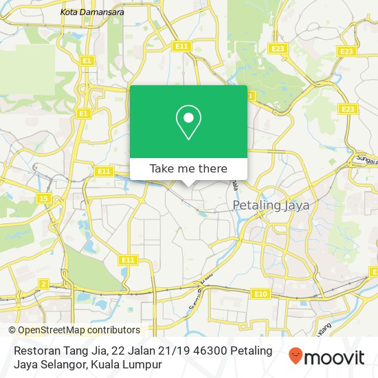 Peta Restoran Tang Jia, 22 Jalan 21 / 19 46300 Petaling Jaya Selangor