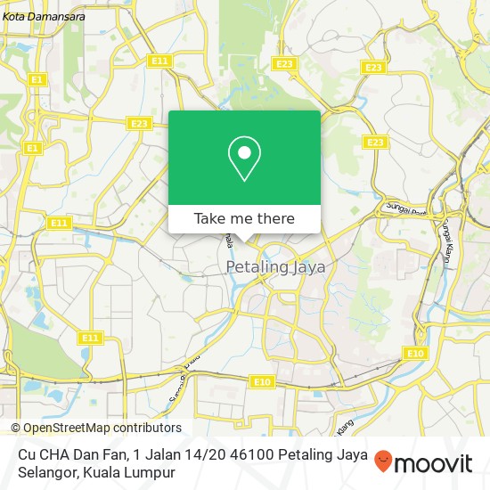 Peta Cu CHA Dan Fan, 1 Jalan 14 / 20 46100 Petaling Jaya Selangor