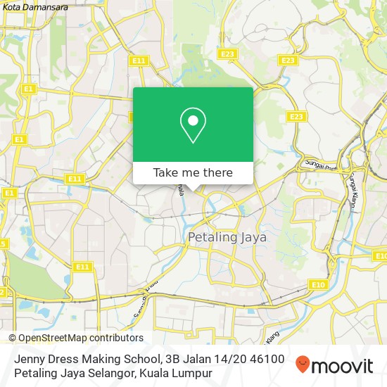 Peta Jenny Dress Making School, 3B Jalan 14 / 20 46100 Petaling Jaya Selangor