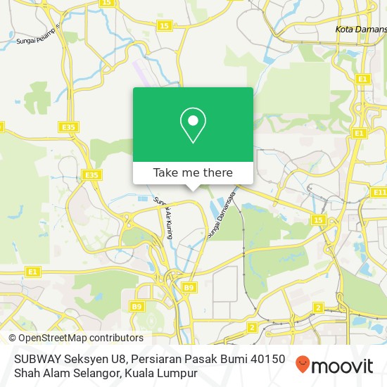 Peta SUBWAY Seksyen U8, Persiaran Pasak Bumi 40150 Shah Alam Selangor