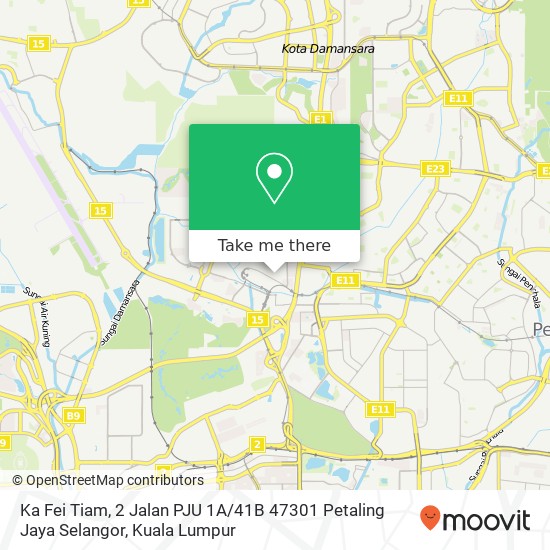 Peta Ka Fei Tiam, 2 Jalan PJU 1A / 41B 47301 Petaling Jaya Selangor