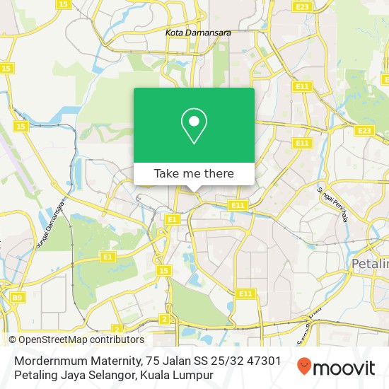 Peta Mordernmum Maternity, 75 Jalan SS 25 / 32 47301 Petaling Jaya Selangor