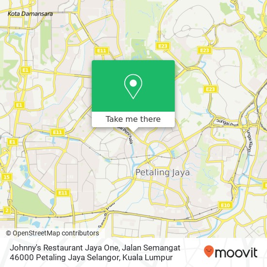 Johnny's Restaurant Jaya One, Jalan Semangat 46000 Petaling Jaya Selangor map