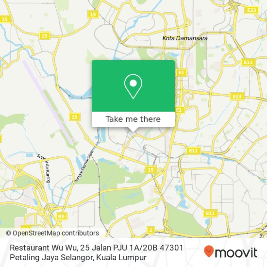 Peta Restaurant Wu Wu, 25 Jalan PJU 1A / 20B 47301 Petaling Jaya Selangor