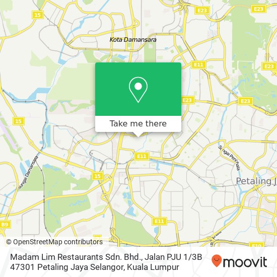 Peta Madam Lim Restaurants Sdn. Bhd., Jalan PJU 1 / 3B 47301 Petaling Jaya Selangor