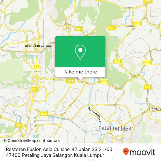 Restoren Fusion Asia Cuisine, 47 Jalan SS 21 / 60 47400 Petaling Jaya Selangor map