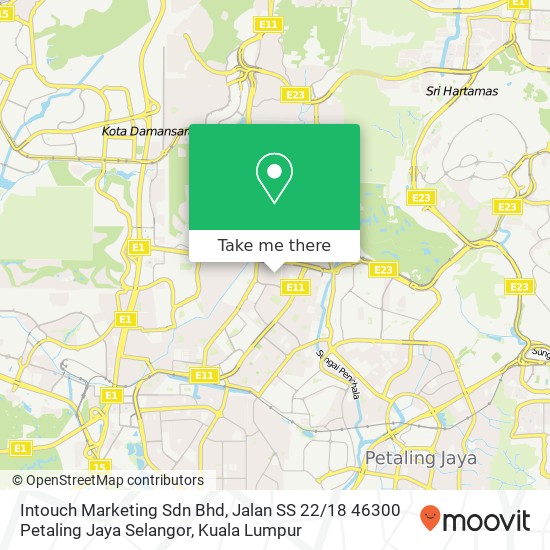 Peta Intouch Marketing Sdn Bhd, Jalan SS 22 / 18 46300 Petaling Jaya Selangor