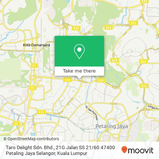 Peta Taro Delight Sdn. Bhd., 21G Jalan SS 21 / 60 47400 Petaling Jaya Selangor