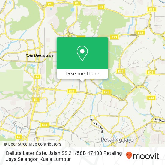 Peta Delluta Later Cafe, Jalan SS 21 / 58B 47400 Petaling Jaya Selangor
