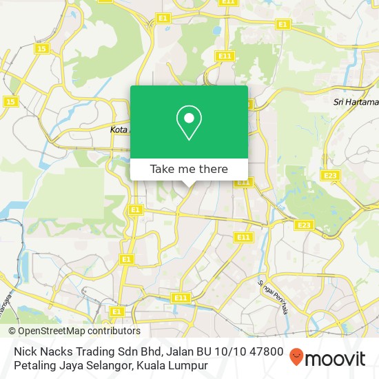 Peta Nick Nacks Trading Sdn Bhd, Jalan BU 10 / 10 47800 Petaling Jaya Selangor